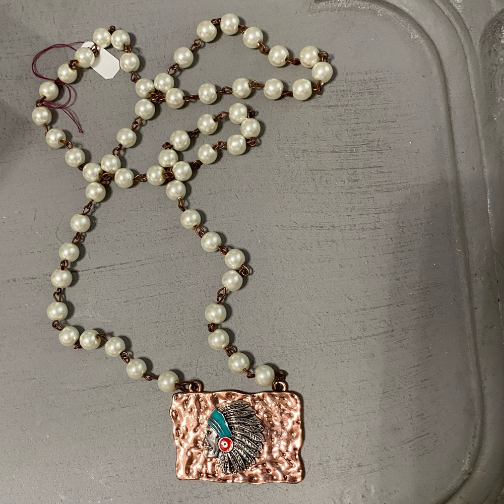 Handmade Metal Indian Head Statement Necklace